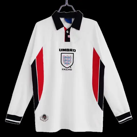 1998 season England home Retro Fan version - White Long Sleeve