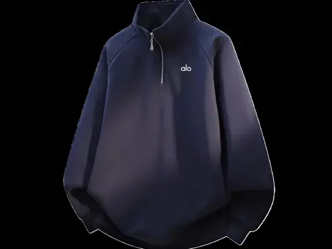 Alo Hoodie - Navy Half-Zip, Stand-Collar