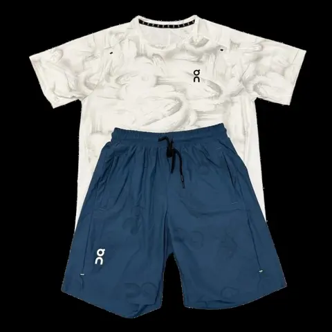 On Running Set - White Print & Navy Shorts