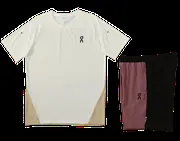 On Running Set - White Tee & Burgundy Shorts