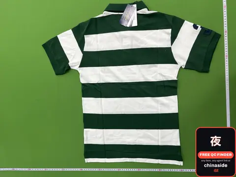 Green and White Striped Polo Shirt