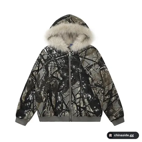 Tree Patern Fur Zip up Hoodie
