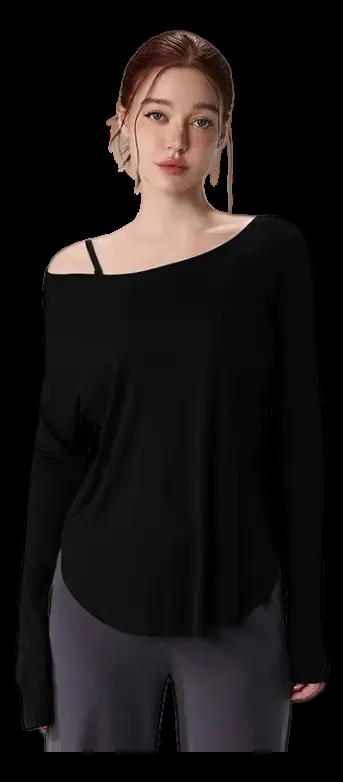 Alo Long Tee - Black Off-Shoulder