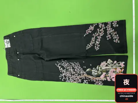 Black Cherry Blossom Embroidered Jeans