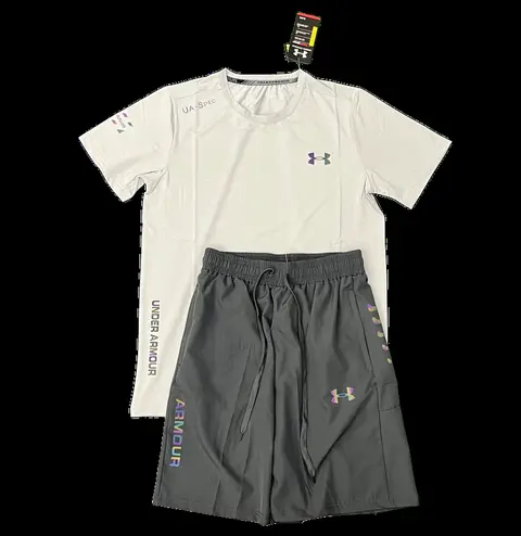 Under Armour Set - White Tee & Grey Shorts