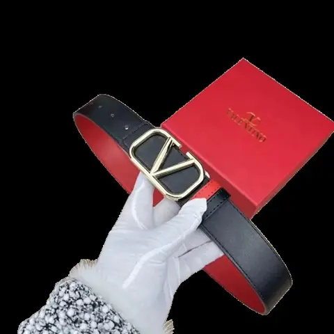 Valentino Belt - Black & Red VLogo