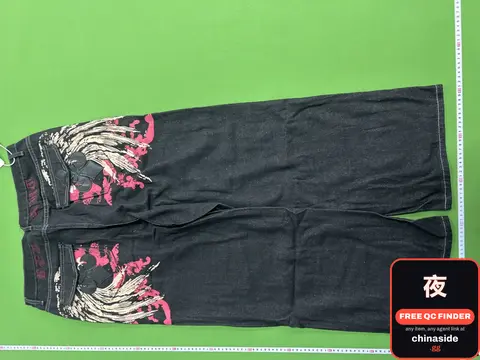 Jeans With Pink Feather Print