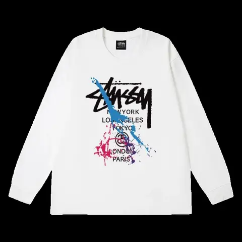 Stussy Long Tee - White World Tour Print
