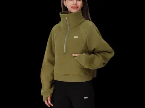 Alo Hoodie - Olive Half-Zip
