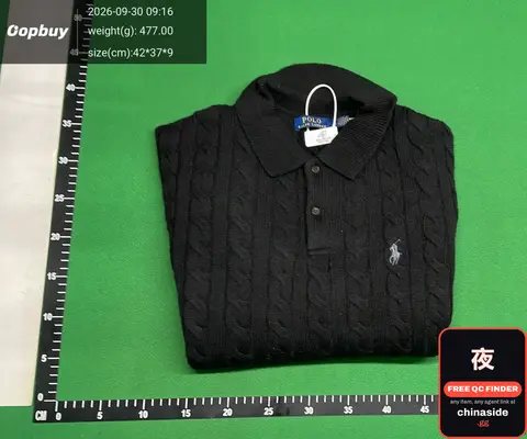 Pony Style Black Wool Cable-Knit Polo