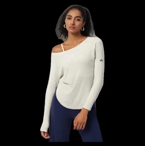 Alo Long Tee - White Off-Shoulder