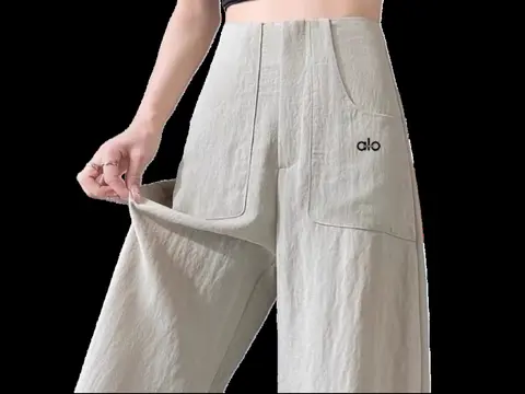 Alo Pants - Cream Linen Wide-Leg