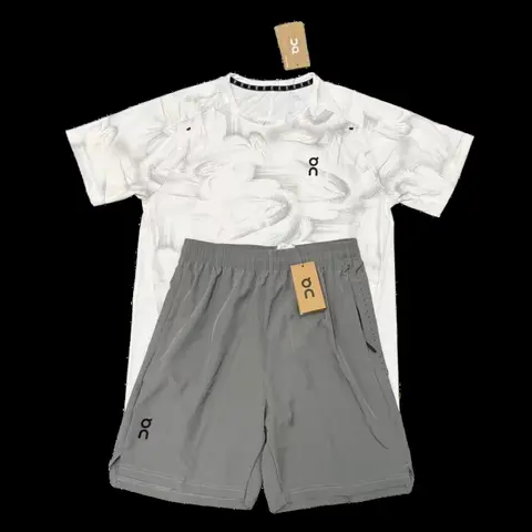On Running Set - White Print & Grey Shorts